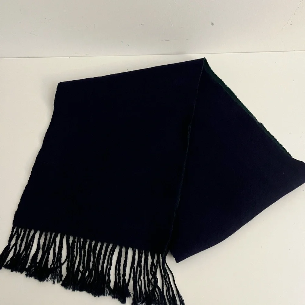 Vintage Begg of Ayr Scotland Cashmere Wool Blend Scarf – Green & Navy Fringe